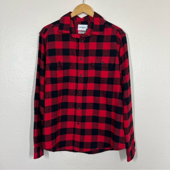 NWT Goodfellow Red Buffalo Check Plaid Long Sleeve Button Down Shirt - Picture 2 of 12